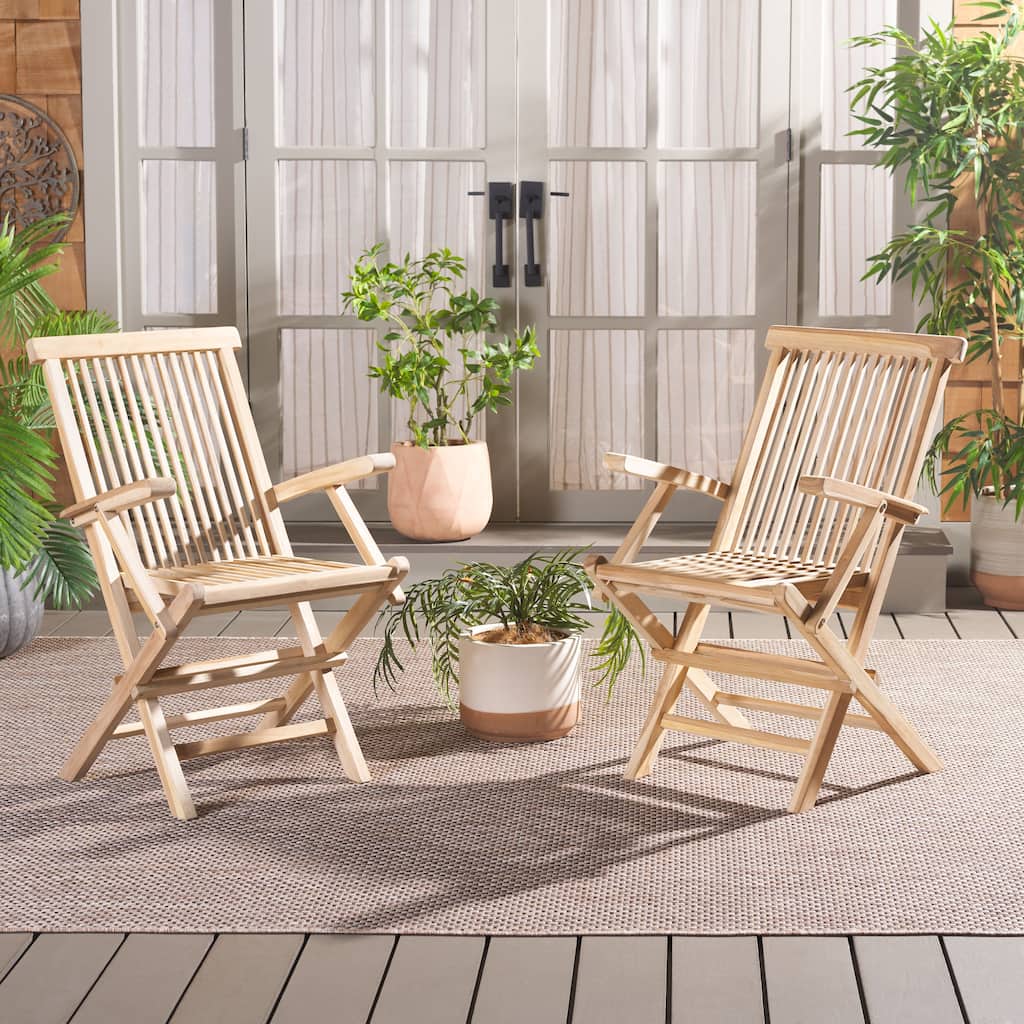 SAFAVIEH Outdoor Patio Furniture Marcus Solid Teak Wood Folding Arm Chair (Set of 2) - 22"W x 23"D x 35"H