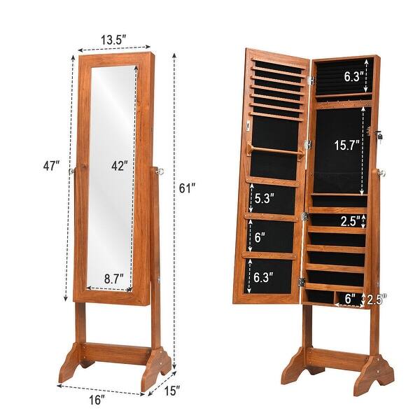 Shop Lockable Jewelry Cabinet Armoire Standing Jewelry Holder Organizer With Mirror Free Shipping Today Overstock 30089723