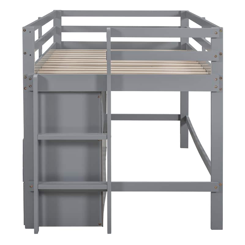 Twin Size Loft Bed with 4 Drawers, Underneath Cabinet and Shelves, Espresso - N/A