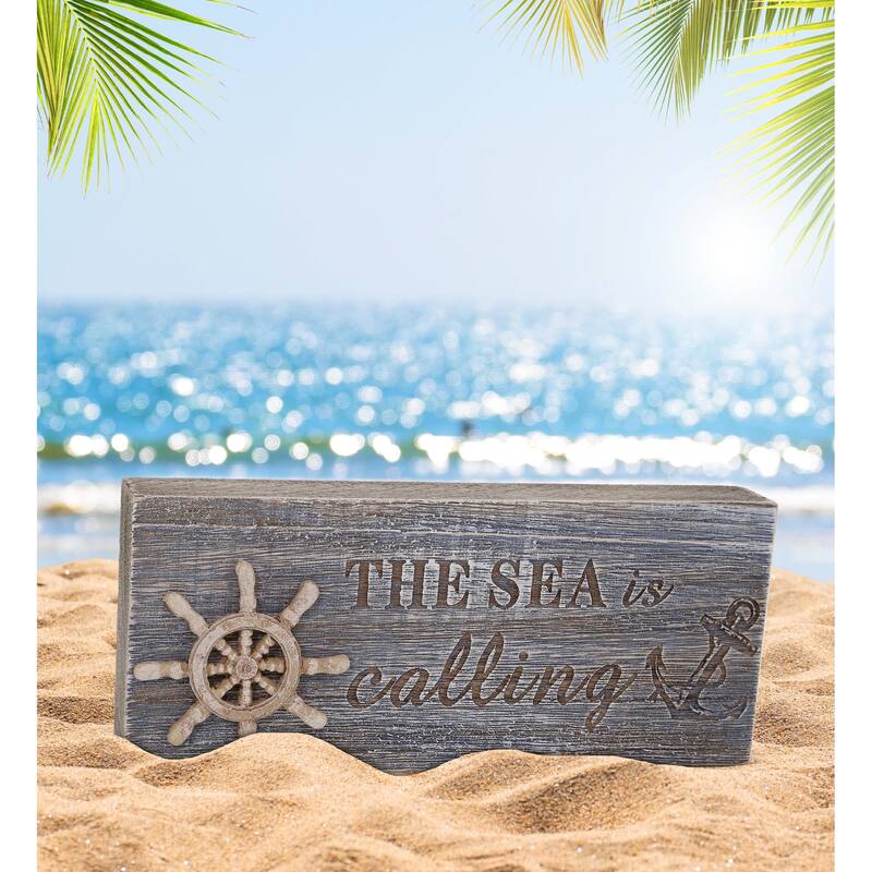 CoTa Global The Sea Is Calling Driftwood Block Sign - Handcrafted - 8.25×3.5 Inch