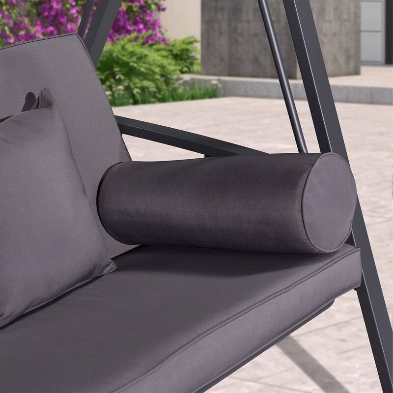 PURPLE LEAF 3-seat Outdoor Patio Porch Swing Adjustable Backrest, Cushions and Pillow Included