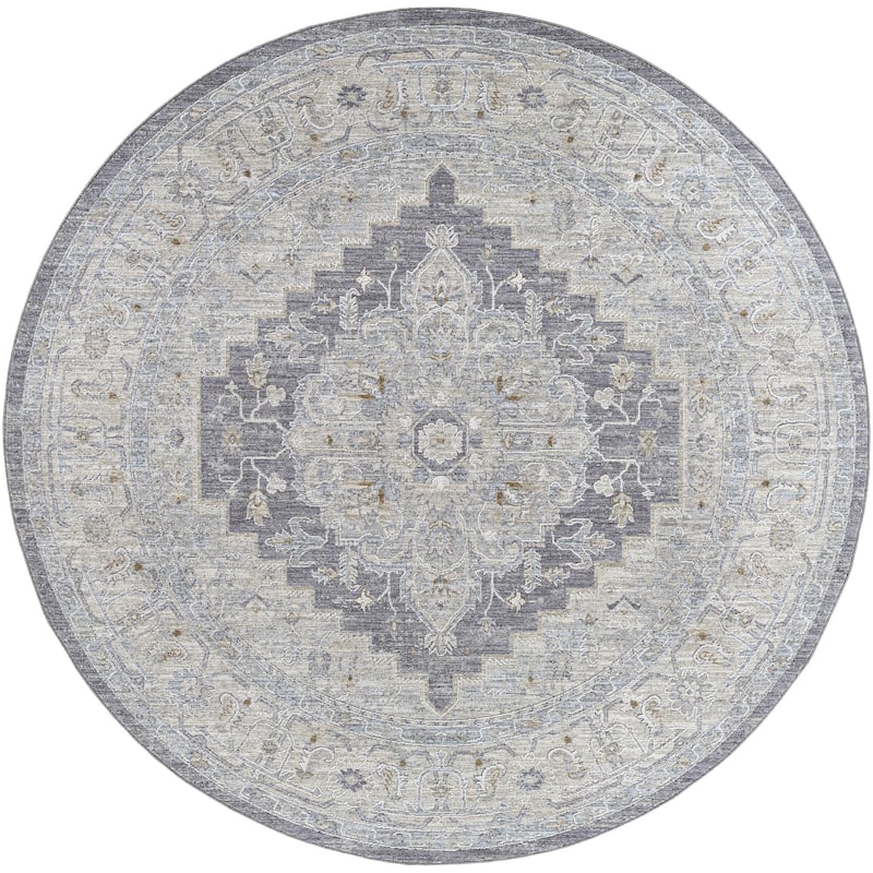 Betty Classic Medallion Area Rug - 6'7" x 6'7" Round - Denim/Grey