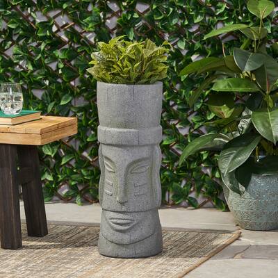 Poulan Outdoor Cast Stone Outdoor Polynesian Decorative Planter by Christopher Knight Home