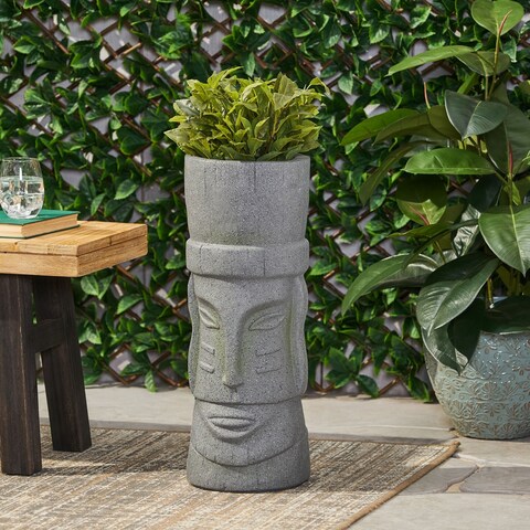 Poulan Outdoor Cast Stone Outdoor Polynesian Decorative Planter by Christopher Knight Home