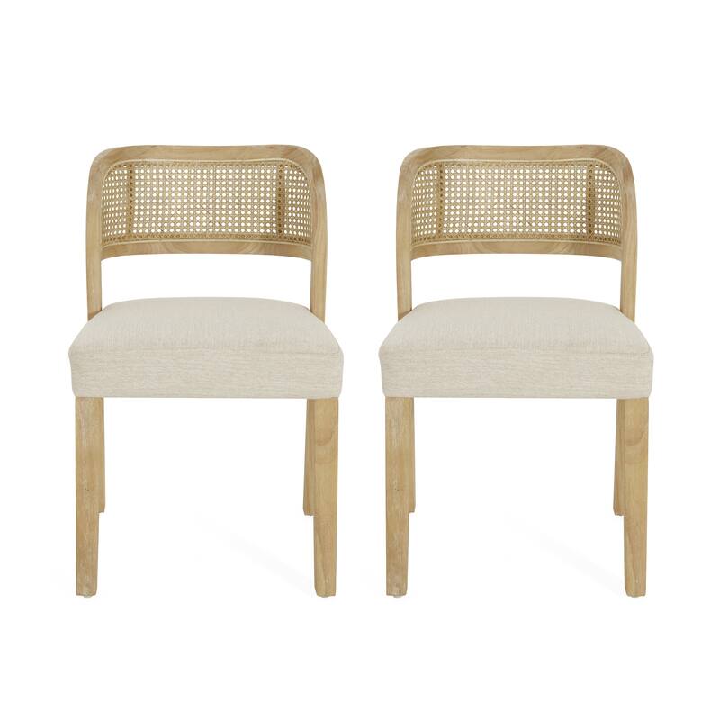 Christopher Knight Home – Minimalist 19.25" W Wood Dining Chairs Set with Natural Rattan Cane Curved Backrest & Upholstered Seat