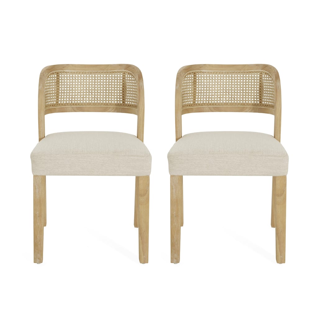 Christopher Knight Home - Minimalist 19.25"W Wood Dining Chairs Set with Hand-Woven Curved Backrest & Upholstered Seat