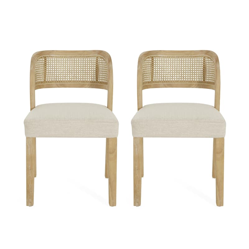 Christopher Knight Home - Minimalist 19.25"W Wood Dining Chairs Set with Hand-Woven Curved Backrest & Upholstered Seat