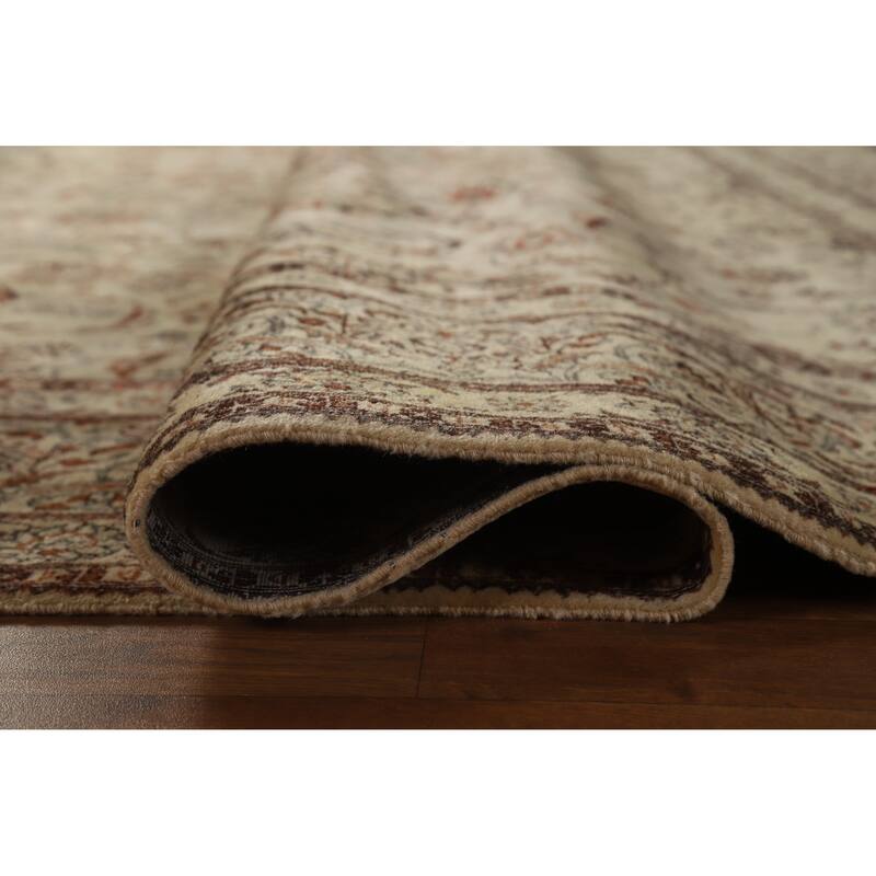 Hand Knotted Oriental 100% Wool Carpet Traditional All-Over Beige & Ivories Tabriz Area Rug - 11' 0'' X 7' 0''