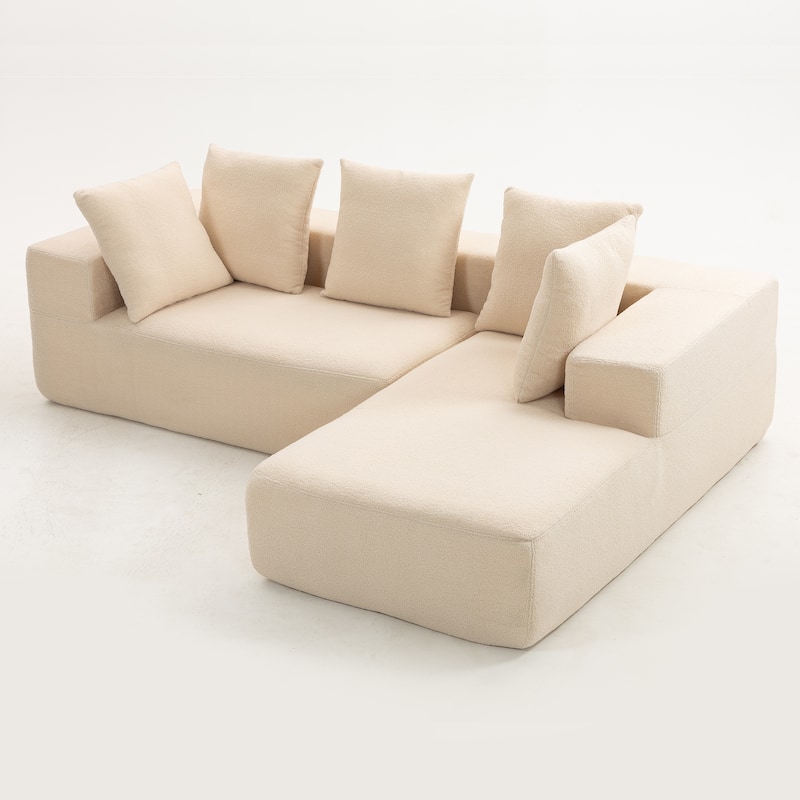 L-Shaped Modular Sectional Sofa, Full Foam Compressed Deep Seat Sofa, Upholstered Corner Sofa with 5 Throw Pillows
