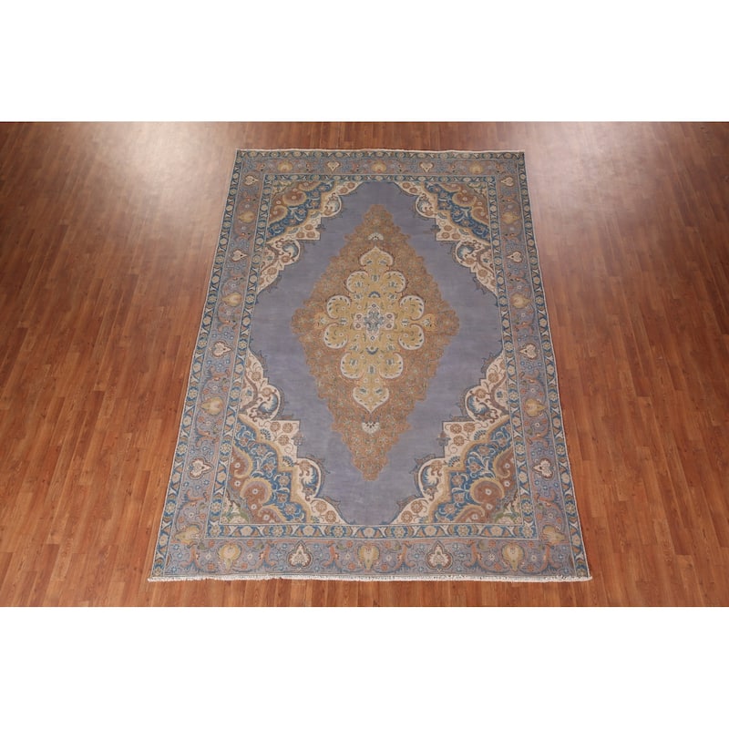 Blue Tabriz Persian Vintage Area Rug Handmade Living Room Wool Carpet - 8'0"x 11'7"