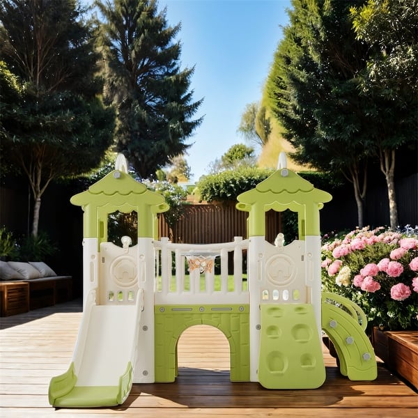 slide 2 of 17, 8 in 1 Toddler Climber and Slide Set with Basketball Hoop for Babies