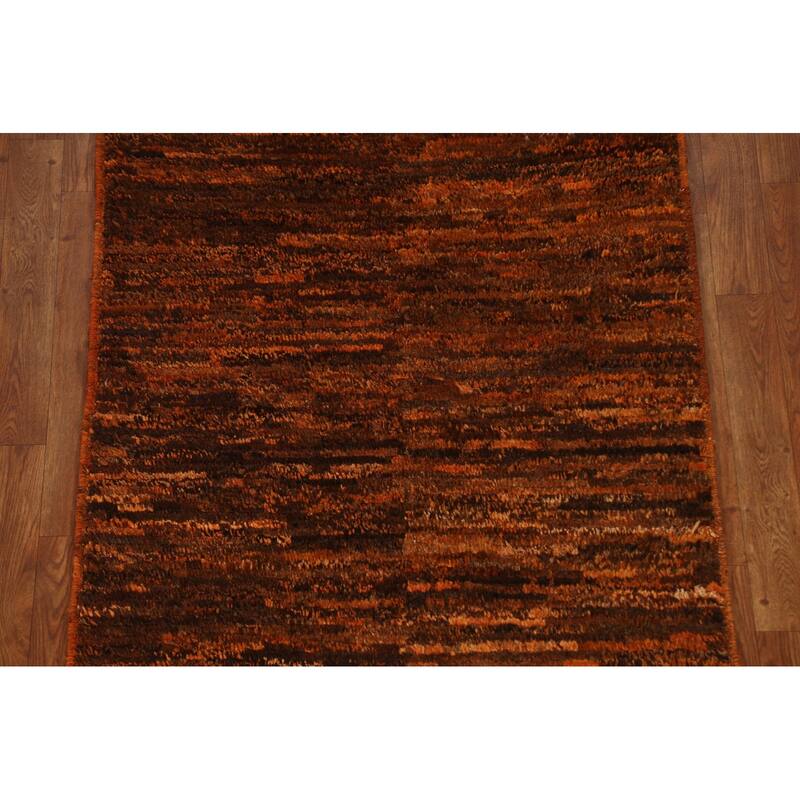 Hand Knotted Oriental 100% Wool Carpet Tribal Stripe Oranges & Rust Moroccan Runner Rug - 9' 7'' X 3' 0''
