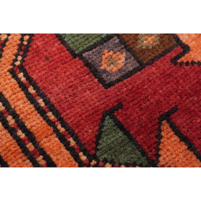 Hand Knotted Oriental 100% Wool Carpet Traditional Geometric Oranges & Rust Ardebil Runner Rug - 12' 8'' X 4' 0''