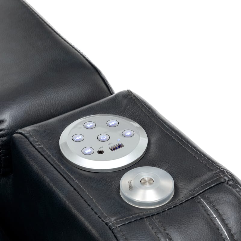 PU Leather Massage Chair with Cup Holder, Bluetooth Speaker and USB Ports Home Theater Recliner with Tray Table