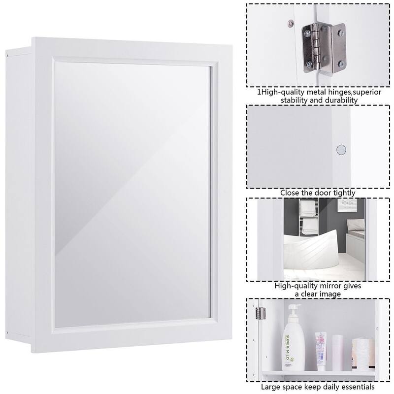 Gymax Bathroom Mirror Cabinet Wall Mounted Kitchen Medicine Storage