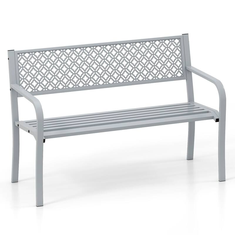 Metal Garden Bench with Lattice Backrest and 790 lbs. Weight Capacity - 50" L x 23" W x 32" H - Grey