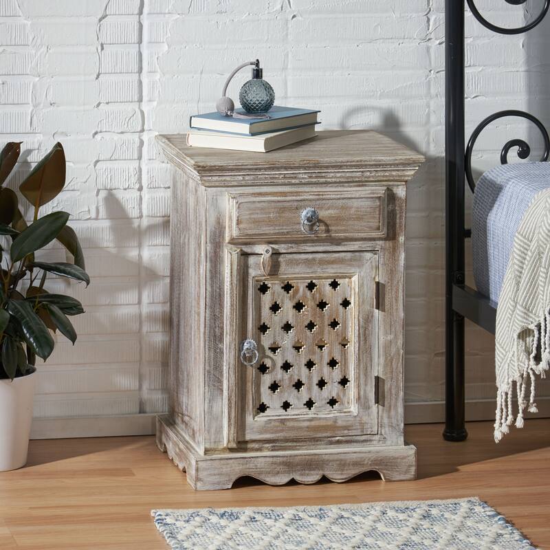 Wooden Nightstand With 1 Drawer and 1 Door