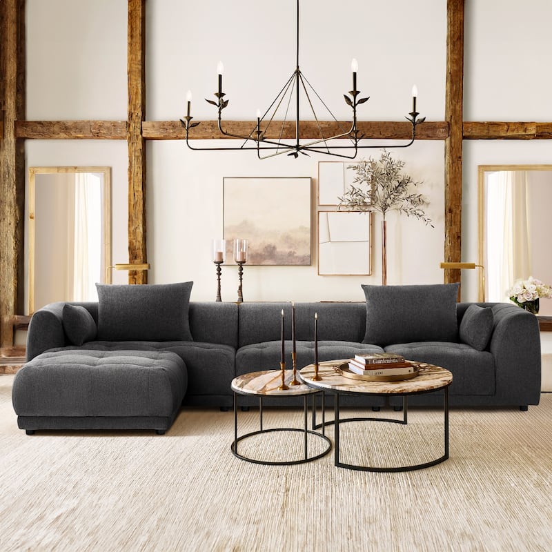 Cloud Modular Sofa Sectional 144" with Ottoman - Plush Chenille Fabric Living Room Couch