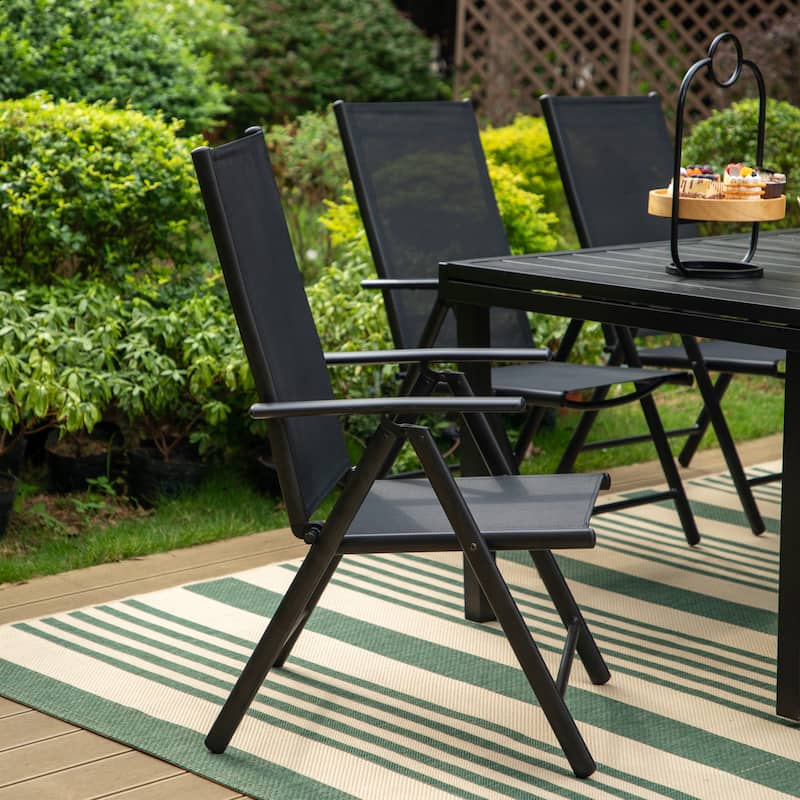 Outdoor 5/7-Piece Patio Dining Set, 7-positon Reclining Folding Sling Chair & E-Coating Metal Steel Table