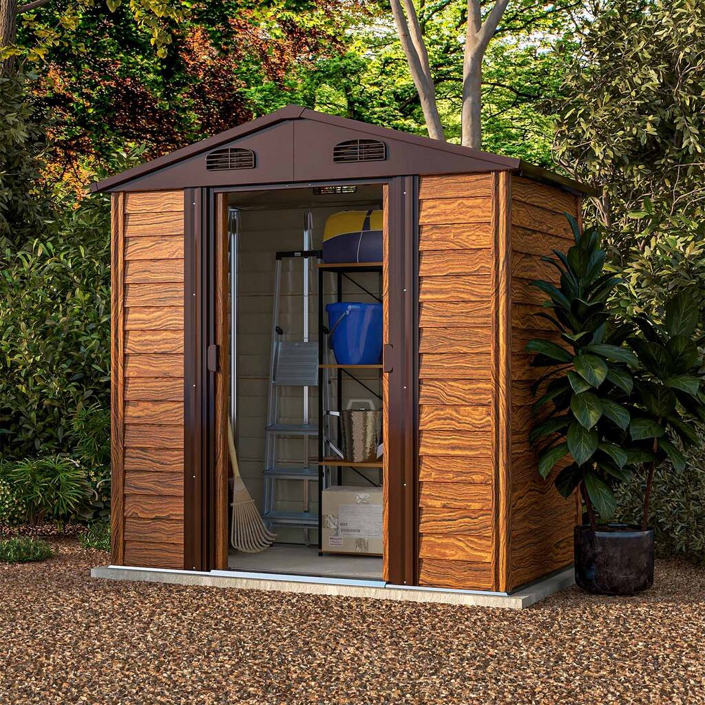 Patiowell 6' x 4' Wood Look Outdoor Metal Storage Shed Garden and Tools Storage