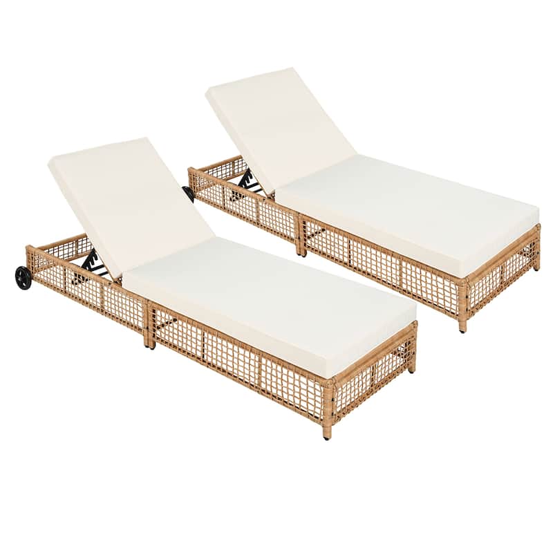 Outdoor Patio Rattan Daybed Sunbed with 5-Position Adjustable Backrest and Wheels