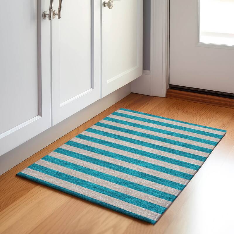 Premium Washable Super Soft Cabana Stripe Mayfield Rug - Turquoise - 1' 8" x 2' 6" - Rectangle