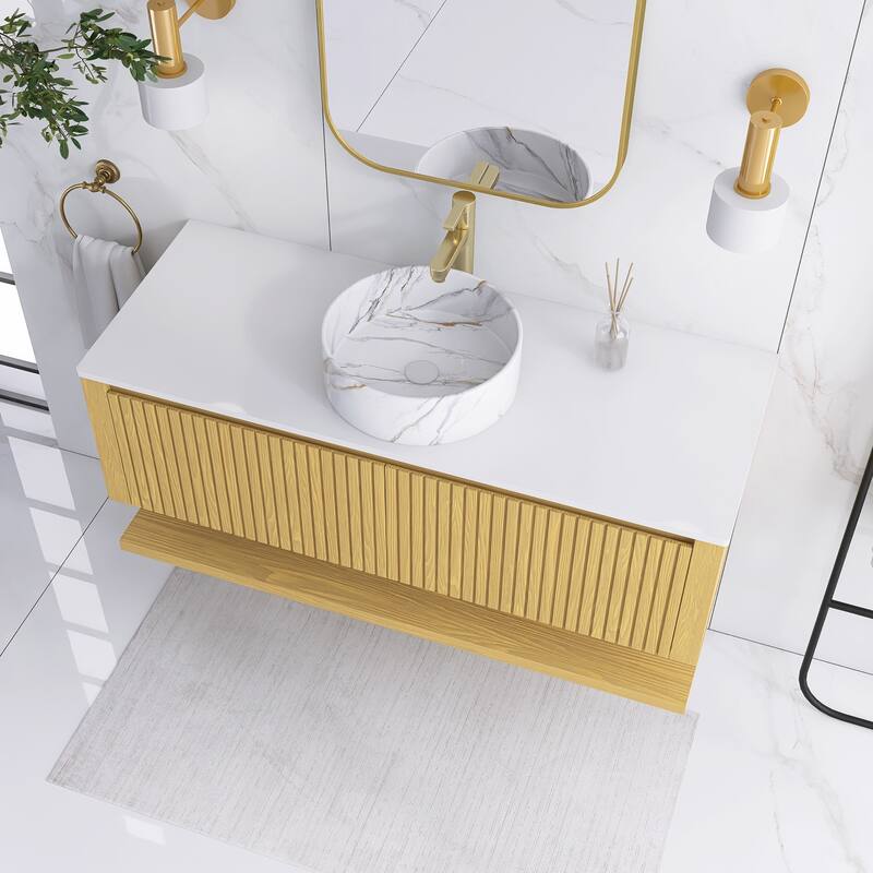 48" Wall-Mounted Bathroom Vanity with Ceramic Sink - 47.64'' x 18.9'' x 20.2''