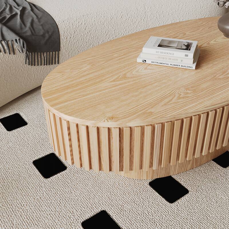 47'' Oval Coffee Table with Storage Solid Wood Veneered Modern Coffee Table