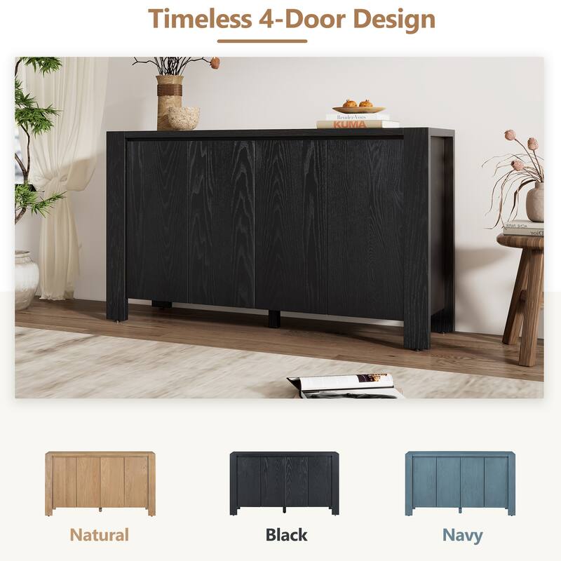 4-Door Sideboard with Distressed Finish & Adjustable Shelves, Wood Storage Cabinets Buffet Cabinet for Dining Room, Living Room