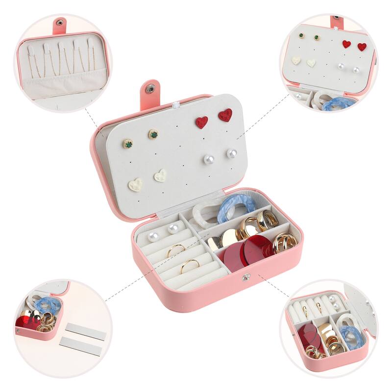 Travel Jewelry Box for Women, Teen Girl Gifts, Portable Leather Jewelry Organizer Case Storage Display Holder - 16x11x5cm