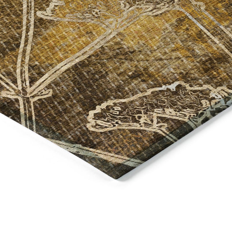 Machine Washable Indoor/ Outdoor Modern Floral Chantille Rug