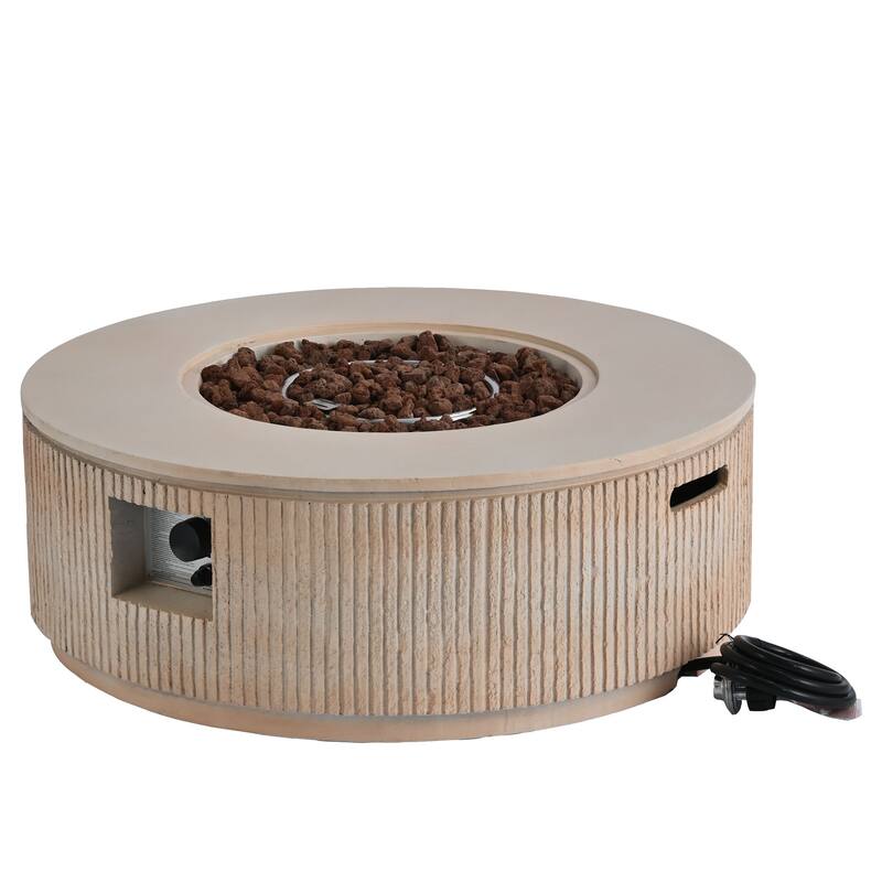 38.19" Propane Outdoor Fire Pit with Vertical Stripe Design, 50000 BTU Round Fire Pit Table with Steel Burner, Flame Control