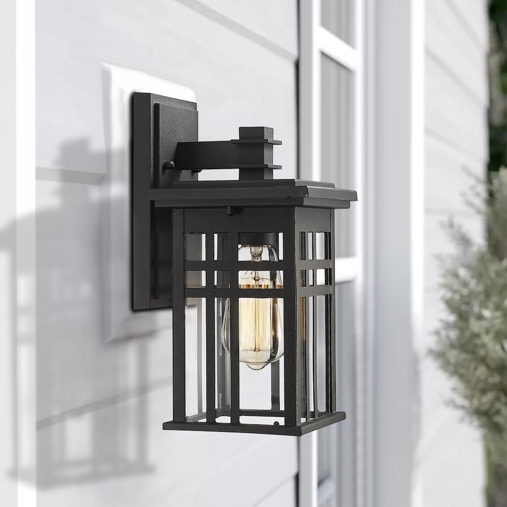 Outdoor Wall Lantern in Black/White Finish,Wall Sconce Lantern with Clear Glass