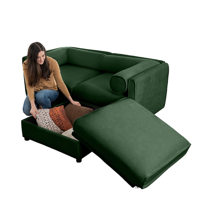 Modern 2-Seater Storage Loveseat with 1 Ottoman