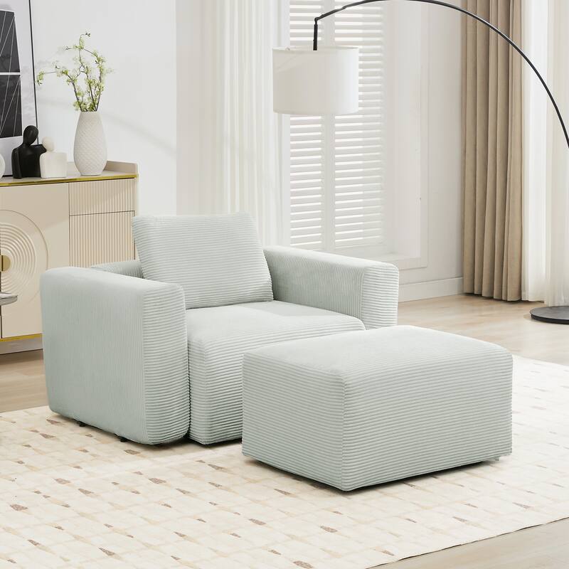 Corduroy Sectional Modular Sofa with Square Arms & Ottoman Extension for Flexible Arrangements