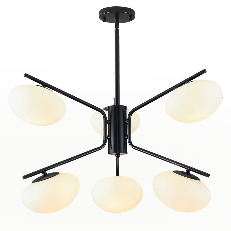 Black Modern Chandelier, 6-LightPendant Light with Glass Shade