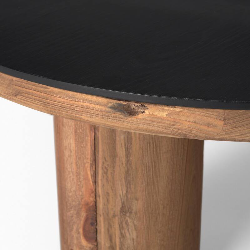 Takota Natural Wood w/ Round Black Oak Top Coffee Table - 35.5L x 35.5W x 14.0H