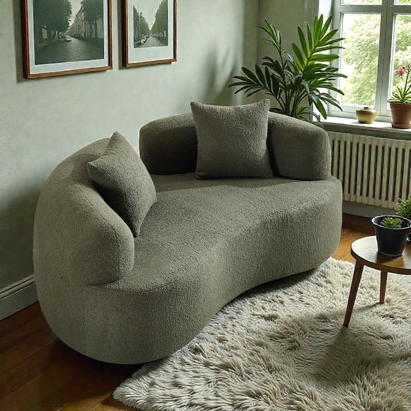 66.93 Inch Curved Loveseat Compression Sofa, Teddy Velvet No Assembly Couch for Small Spaces Apartments