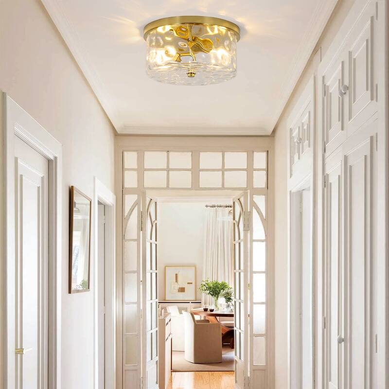 2-Light Flush Mount Ceiling Light with Clear Hammered Glass - N/A