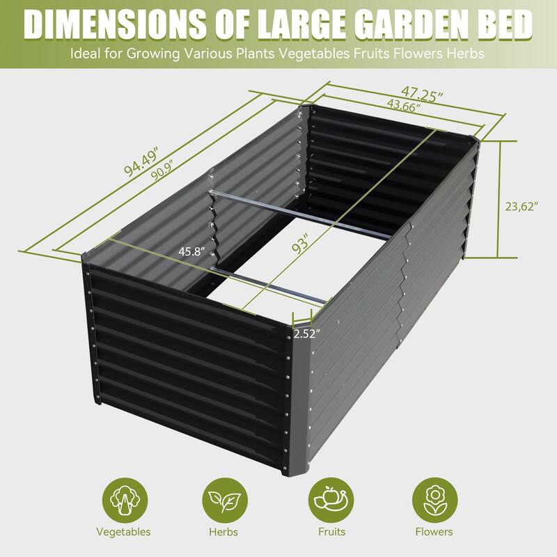 8x4x2 ft Galvanized Raised Garden Bed, Planter Garden Boxes Large Metal Planter Box for Gardening Vegetables Fruits Flowers