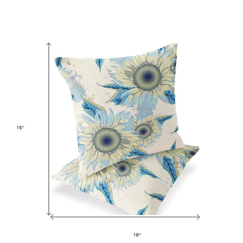 HomeRoots Set of Two 16" X 16" Green and Yellow Blown Seam Floral Indoor Outdoor Throw Pillow - 16.00' X '16.00' X '5.00