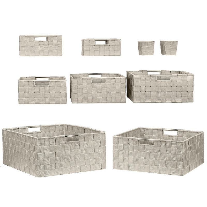 Storage Box Woven Basket Bin Container Tote Cube Organizer Set Stackable Shelf Organizer Built-in Carry Handles (9-Piece)