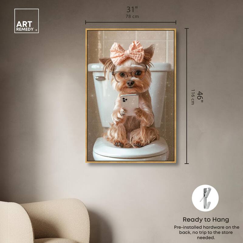 Cute Yorkie on the Toilet Canvas by Art Remedy