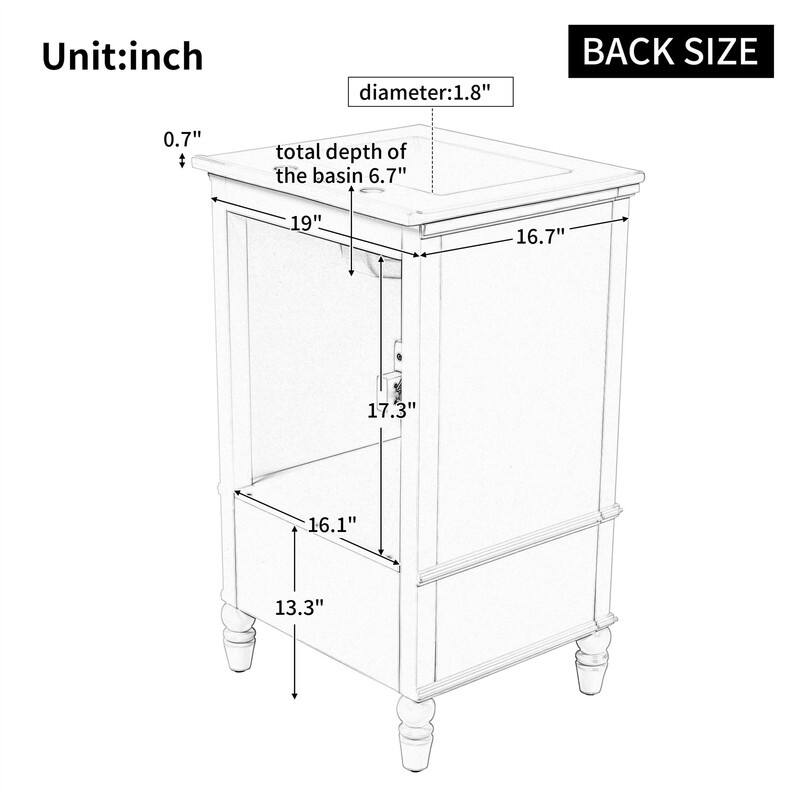 20" Bathroom Vanity with Ceramic Sink Combo, Modern Bathroom Storage Cabinet with 2 Doors and 1 Storage Drawer