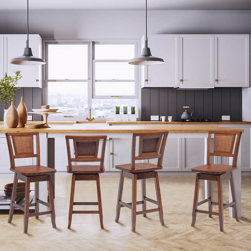24.5" Kitchen Bar Stool Set of 2 with Rubber Wood Frame Wide Seat and Adjustable Footrests - 16.5" x 18.5" x 39"