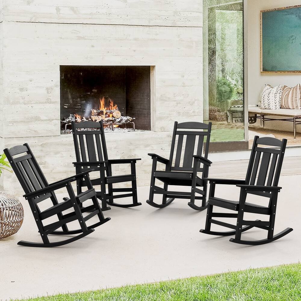 Plastic Outdoor Patio Adirondack Rocking Chairs For Porch Set of 4 - 34.6"D x 28"W x 43.7"H