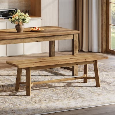 55.1'' Solid Wood Dining Bench, Farmhouse Real Wood Kitchen Bench Long Entryway Bench