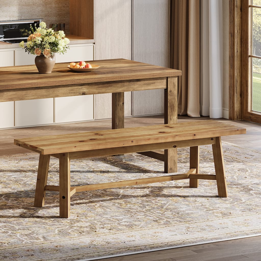 55.1'' Solid Wood Dining Bench, Farmhouse Real Wood Kitchen Bench Long Entryway Bench
