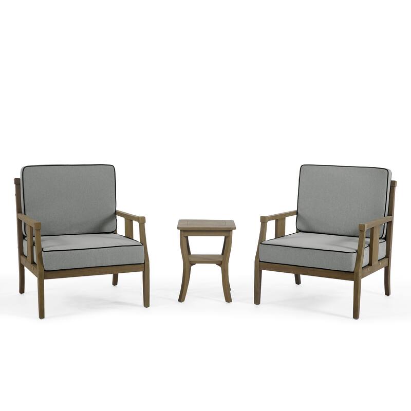 3-Piece Solid Teak Outdoor Patio Furniture Set Armchairs & Storage Table