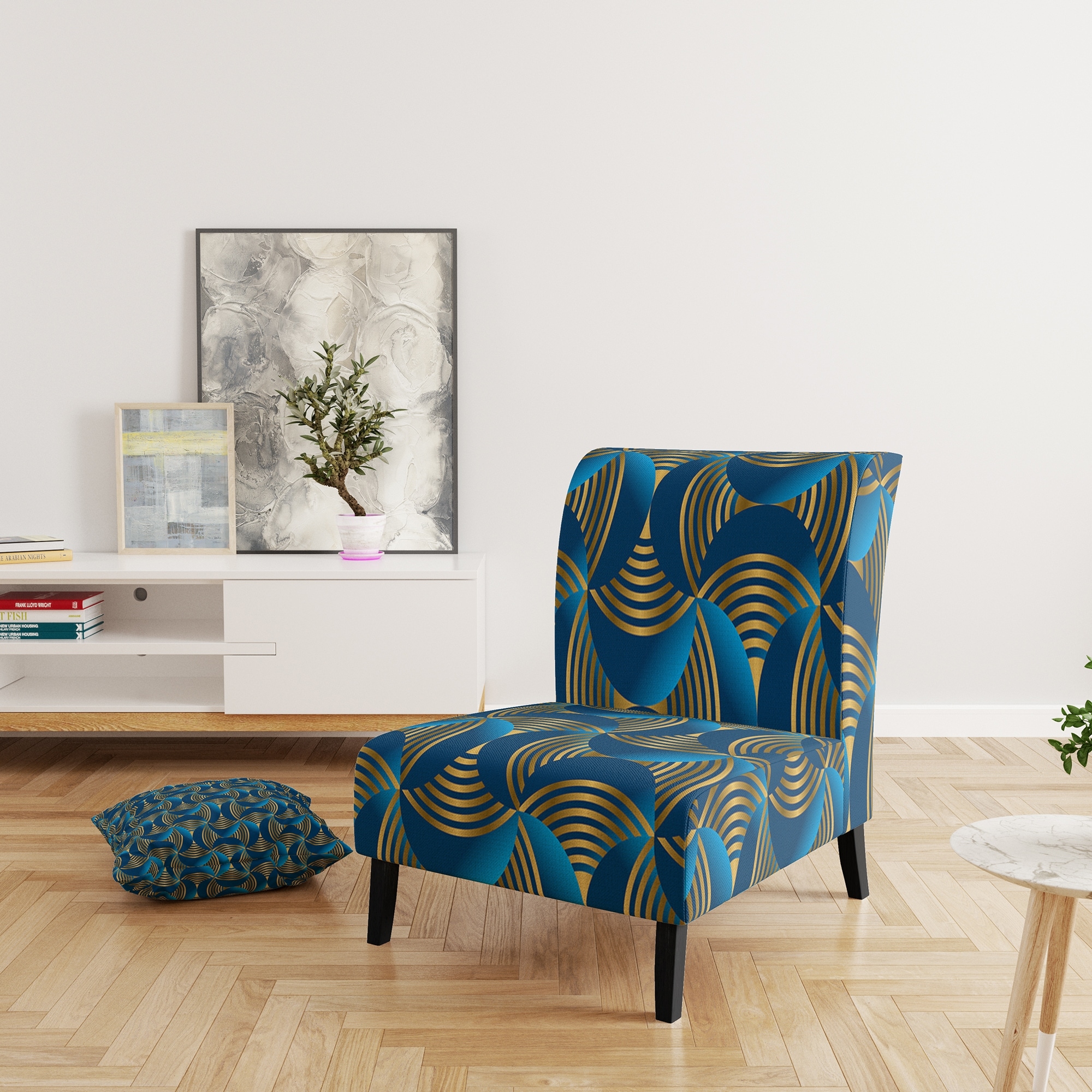 Designart "Geometric Abstract Waves In Gold And Marine Blue" - Picture 11 of 20